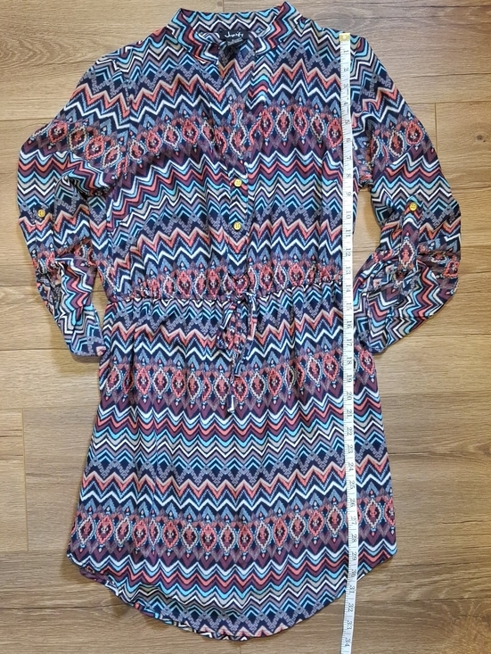 Justify Other - Justify Chevron Aztec Print Drawstring Shirt Dress - Navy, Coral, White